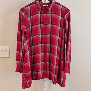 J Jill Plaid Tunic Top Size S Petite Cozy Cabin Holiday Christmas Tartan Pockets